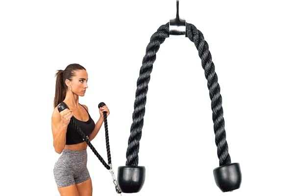MuscleForge tricepsrep längd 120 cm – extra långt kabelrep för triceps och biceps – tricepsrep med karbinhake – kabelhandtag