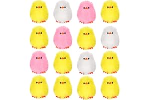 Aoriher 16 Pulcini di Pasqua Multicolori Mini Soffici Pulcini Pasquali Ciondolo in Peluche Riempitivi per Cestini per la Caccia alle Uova di Pasqua per Bambini Regalo di Pasqua Accessori Decorativi
