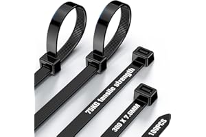 NORSHY Kabelbinder Schwarz Wiederverschließbar 300 mm x 7,6 mm, Cable Ties UV-Beständig 75KG Ultra Stark, Hitzebeständig Zip Ties 100 Stück für Kabelmanagement,Gartenarbeit,Werkstätten
