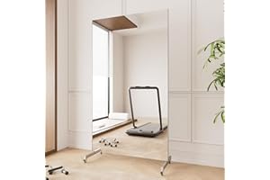 ‎BRISAFE brisafe Ganzkörperspiegel 170x100cm, Spiegel Fitnessraum groß mit Rollen, 360° Drehbar Standspiegel Unzerbrechlich Spiegel Schwenkbar Tanzspiegel für Yoga Schlafzimmer Wohnzimmer Geschäft, Weiß