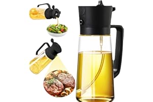 ETONSUNNY Dispensador y Pulverizador de Aceite 2 en 1, Botella de Aceite de Vidrio Transparente de 470 ml Para Cocinar, Vaporizador Acerte Para Cocinar, Ensaladas, Freír(Negro)