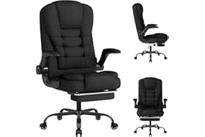 SITMOD Silla para videojuegos, silla de oficina transpirable de tela, silla de PC, silla de trabajo ergonómica con reposabrazos abatible, giratoria 360°, silla de escritorio con reposapiés, color negro