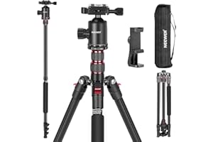NEEWER 77'' Treppiede Fotocamera, Treppiede Monopiede Pieghevole Alluminio DSLR, Telefono con Testa a Sfera Panoramica 360°, Colonna Centrale a 2 Assi, Piastra Arca QR e Borsa, Carico Max 34lb, TP77