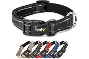 lionto Obroża z wytrzymałego nylonu dla psa, rozmiar XS, miękka podszyta obroża, odblaskowa 360° z zatrzaskiem, metalowe kółko & regulacja suwakiem, czarna