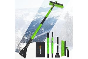 YeewayVeh 53" Snow Brush and Ice Scraper for Car Windshield, 360° Pivoting Brush Head with Comfort Foam Grip, 3 IN 1 Extendable Snow Scraper and Snow Broom for Car Trucks SUV, Green