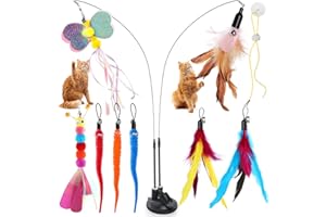 Bigqin Katzenangel, Katzenspielzeug Selbstbeschäftigung interaktives Katzenspielzeug Feder Vogel Set, 10 Stück Katzenangel mit Saugnapf