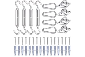 INHDBOX Heavy Duty Sun Shade Sail Fixing Kit for Garden Triangle and Square, Rectangle - 304 Stainless Steel Sun Shade Sail Fixing Hardware Accessories Kit (44 pcs)