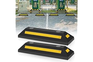 Ikodm Fermaruota in Gomma, 2 Pezzi Barrier di parcheggio in gomma limitazione del parcheggio con strisce riflettenti per garage e parcheggi, Include viti 4 unità, 54 x 9 x 15 cm
