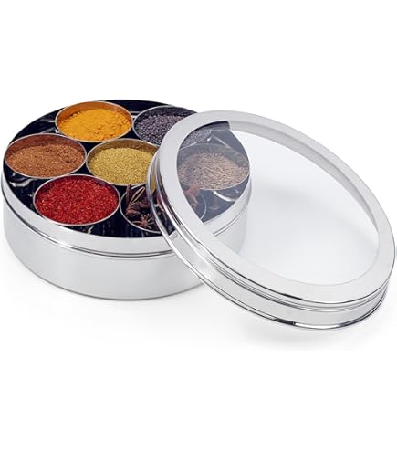 Kabalo 20cm en acier inoxydable indien 7 épices Tandoori Masala Dabba épices boite de rangement Kabalo 20cm en acier inoxydable indien 7 épices Tandoori Masala Dabba épices boite de rangement
