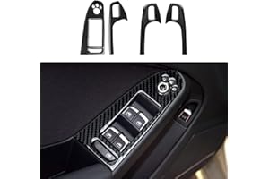 OYDDL 4PCS Auto Fensterheber Schalter Trim Cover Carbon Fiber Aufkleber Kompatibel mit Audi A4 (2009-2016) S4(2010-2016) RS4 (2012-2015) Interieur Zubehör (Ohne Loch)