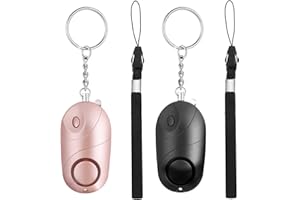AiQInu 2 Piezas Alarma Personal de Emergencia, 140DB Alarma Seguridad Autodefensa con Luz LED Llaveros para Mujeres, Ancianos, Turno Nocturno(Rosa, Negro)