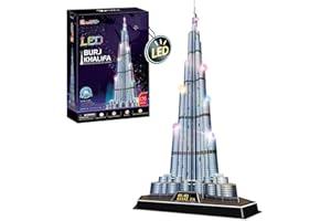 PARTY TOWN Puzzle 3D - Burj Khalifa Led | Puzzle 3D Regalo Niños 8 Años | Puzzles 3D | Maquetas para Montar Niños | Maquetas para Construir Adultos | 136 Piezas
