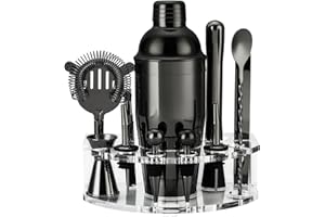 LEBARSTOR Cocktail Shaker Set, Edelstahl Cocktail Set mit 12 teiligem Bar Zubehör, 750ML Shaker Barkeeper Set mit Ständer, Cocktail Maschine Bar Set für Zuhause, Geschenke für Männer Dad Barkeeper (Schwarz)
