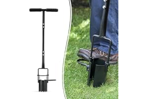 SAVINGBIRD Blumenzwiebel-Pflanzer mit Langem Griff, mit Sägezahnkante & Trittauflage, Ideal für Tulpen, Narzissen, Iris, Gartenwerkzeug zum Graben, Umpflanzen & Bodenprobenentnahme