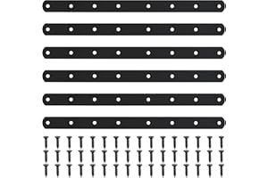XINGWENHAO Conjunto de 6 Placas Perforadas en Negro, Conector Metalizado, Conector para Madera de Tabla, Grapa de Reparación, Conector de Ángulo Plano con 48 Tornillos para Muebles,Estanterías, 295x20x3 mm