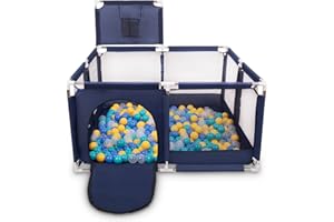 Selonis Recinto Per Bambini Con 200 Palline Colorate 6 Cm, Blu:Turchese/Blu/Giallo/Trasparent