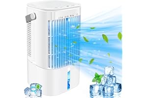 LQTTEK Protable Air Conditioner Mobile 5-In-1 Mini Fan,Evaporative Cooler and Humidifier,3 Fan Speeds, Personal Air Conditioning, Adjustable Rotary Fan, Timer & 7LED lights, for Home Office-White