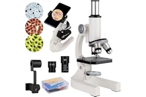 QQ CAT Microscope Biologique 200x-5000x avec Multiplicateur 6X, Ensemble de Lames, Adaptateur de téléphone pour l'enseignement