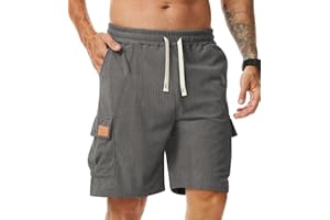 Comilaka Corduroy Men's Summer Cargo Shorts Retro Casual Shorts with Pockets