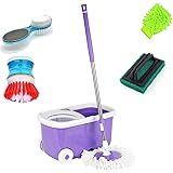 JSN Spin Mop Bucket Combo Bucket with Plastic Basket 360 Degree Cleaning Mop Set 2 Refills(14 Cleaning Accessories Blue)