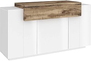Dmora Bianco Lucido e Pero Credenza Moderna, Madia di Design a 4 Ante, Made in Italy, Mobile Porta TV, Buffet da Soggiorno, cm 140x45h86, Colore