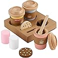 Fisher-Price Wood Pretend Play Toy Coffee To Go Café Set, 15-Piece Wooden Playset with Cups & Food for Preschool Kids Ages 3+ Years, HXT85