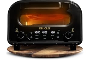 ‎DELICRET THE DELICATE SECRETS OF THE WORLD DELICRET elektrischer Pizzaofen 12" - bis zu 450℃ - 1700 Watt - Backraumtemperatur und Steintemperatur getrennt einstellbar