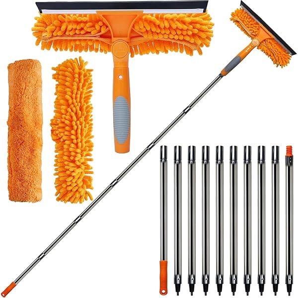 30ft raamwasset met verlengstang (36 voetbereik) // Raamreinigingsgereedschap & ruitensproeierwisser met telescopische verlengstang // Beste binnen- en buitenwasapparatuur voor ramen
