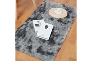 OMGREAT Fluffy Shag Area Rug for Bedroom Living Room Furry Soft Fur Rug for Kids Nursery Dorm Room Cute Shaggy Rug Plush Throw Rug Large Fuzzy Decoration Rugs for Indoor Home Floor Carpets (2x4ft, Black Grey)