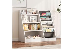 Hironpal 4-Tier Kids Bookshelf, Wooden Children Bookcase, Baby Storage Book Display, Toddler Book Toy Organizer Cabinet for Playroom, Bedroom, Living Room, Nursery, Classroom (White)