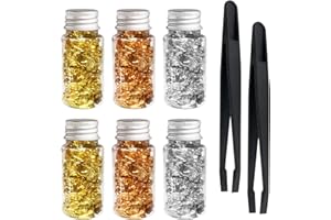 ATBUSS 6 botellas de hojas de papel de aluminio con 2 clips, hojas de papel dorado plateado, lámina de oro para manualidades, hojas de lámina de metal, hojas de decoración del hogar para arte de