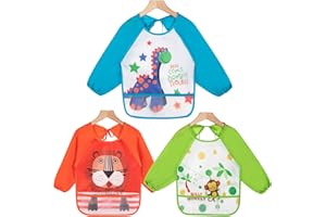 HaimoBurg 3 pezzi Impermeabile Bambino Bavaglino Grembiule con Maniche Lunghe Bambini 1-4 anni