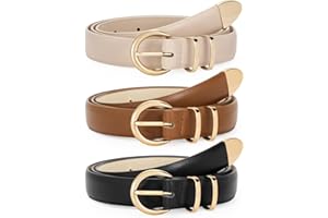 WERFORU 3 Pack Women's Leather Belts for Jeans Dresses Fashion Alloy Buckle Ladies Waist Belts