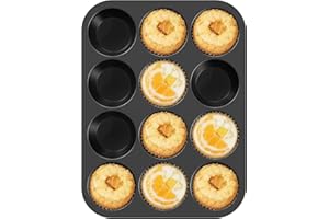 Ankway Molde Magdalenas para 12 Magdalenas, Bandejas para Hornear Muffin con marco de metal para Muffins, Cupcake, Brownie, Pudín, Reutilizables Negro