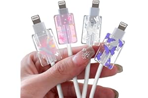 DiyGody Glitter Cable Protector for iPhone Type-c Charger,Cute Bling Butterflies Pattern 4 PCS Set Cable Phone Protector for Women Girls,Charging Cord Protector,Cable Chomper,Cord Saver