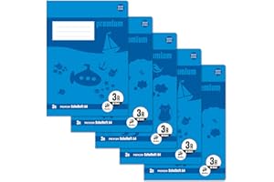 ‎STAUFEN Staufen Premium Schulheft - DIN A4, Lineatur 3R (21 Doppellinien mit Rand), 16 Blatt, 90g/m² Premium Papier, 3 verschiedene Motive (keine Auswahl möglich), 5 Stück