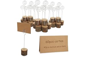 JMIATRY 40 Stück Kartenhalter Holz, Tischkartenhalter mit Klammer, Visitenkartenhalter Holz für Hochzeit, Tischnummern, Namensschild