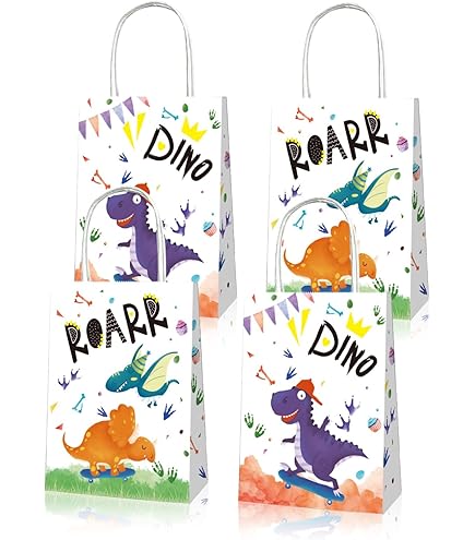 Sacchetti Regalo Di Carta Con Stickers Dinosauro - 20 Pezzi Per Feste Bambini, Caramelle E Candy Bag - Foto 8