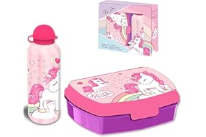 SRV Hub 2 cajas de sándwich de unicornio para niños con juego de botellas escolares, botella de agua deportiva aislada de 500 ml, lonchera de plástico sin BPA para niños, escuela, picnic, camping