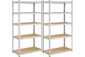 ‎SONGMICS SONGMICS GLR050E02 zestaw 2 regałów o dużej wytrzymałości, regał stalowy, 5 półek, bezśrubowy, do garażu, magazynu, pomieszczenia gospodarczego, nośność 600 kg, 50 x 100 x 200 cm, srebrny