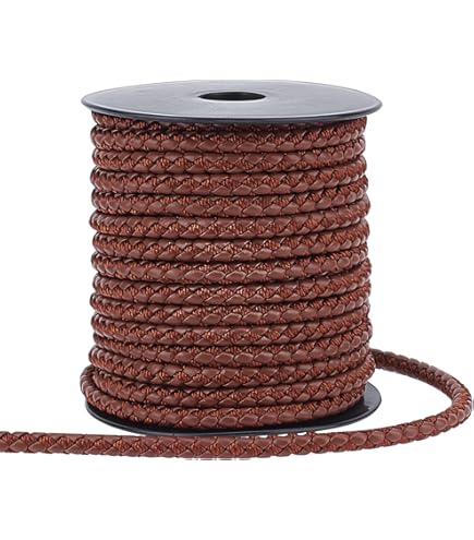 Cordoncino In Pelle Intrecciata - 5m X 5mm, Marrone Noce Di Cocco, Per Gioielli E Artigianato - Foto 4