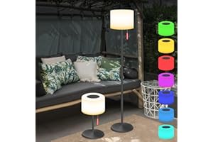 light to hope Lámpara de Pie Solar Inalámbrico Para Exteriores, Mandos a Distancia Blanco Cálido y RGB Regulable, IP44 Resistente al Agua Lámpara de Mesa Grande Para Jardín, Hotel, Patio (Negro)