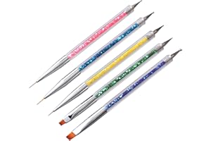 PAEFIU 5 Piezas Pincel Uñas Doble Punta, Set Pinceles Uñas Gel Profesionales con Herramientas de Puntos, Pincel Acrilico para Decoración de Uñas, Creación de Manicura