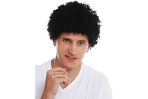 WIG ME UP- MMAS-9M-K01 Peluca para Mujeres Hombres Carnaval Afro rizos Cortos densos Cabello Crespo Negro