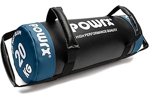 ‎POWRX POWRX Power Bag I 5-30 kg I Kunstleder Fitness Bag für Functional Fitness (20 kg Schwarz/Dunkelblau)