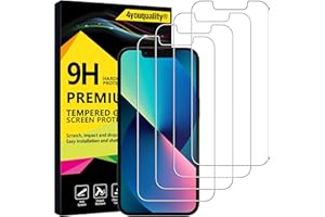 4youquality [4-Pack Screen Protector for iPhone 16e, iPhone 14, iPhone 13 & 13 Pro (6.1-Inch), Tempered Glass Film, [Impact-Protection][Anti-Shatter][Anti-Scratch]