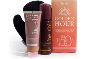 He-Shi Golden Hour Fake Tan Set - Award-Winning Luxury Foaming Mousse, HD Wonder Glow for Face & Body, Self Tan Mitt - Streak-Free, Ultra-Hydrating