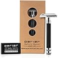 Parker 26C –Black Handle Three Piece Open Comb Double Edge Safety Razor & 5 Premium Platinum Double Edge Razor Blades