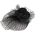 Radhu & Kabby Black Fascinator Hat with Hexagonal Mesh Veil Bow and Roses | Two Alligator Clips for Grip | Hair Accessory for Weddings, Outings and Special Events | One Piece