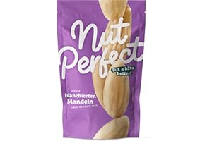 ‎NUT PERFECT BUT A BITE BETTER! Nut Perfect | Mandelkerne blanchiert | ohne Haut | mild im Geschmack | kürzere Transportwege durch Anbau und Verarbeitung in Spanien | CO2-Einsparung durch kürzere Transportwege | 100g